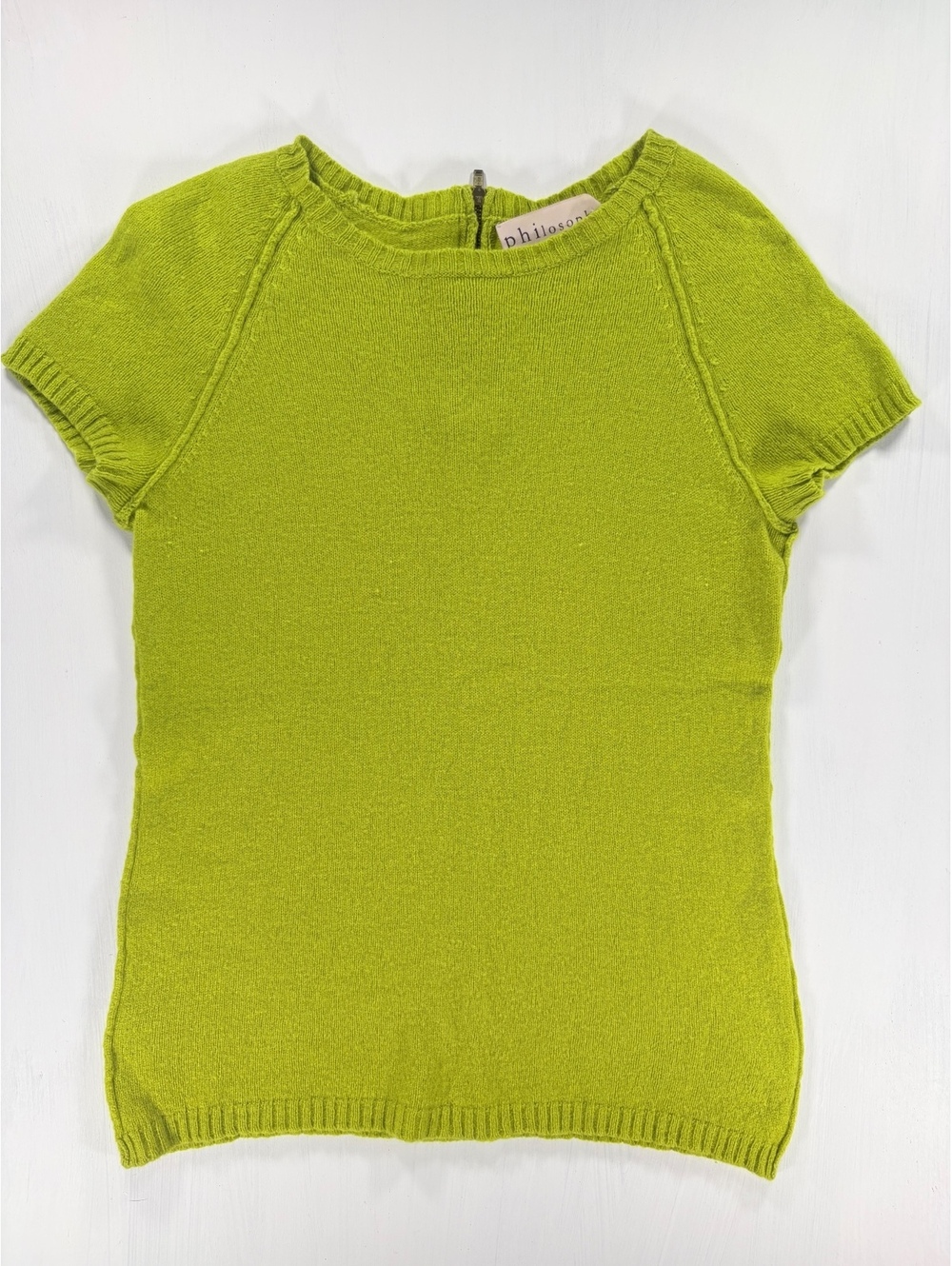 Philosophy Lime Green Cashmere Cap-Sleeve Zip-Back Top